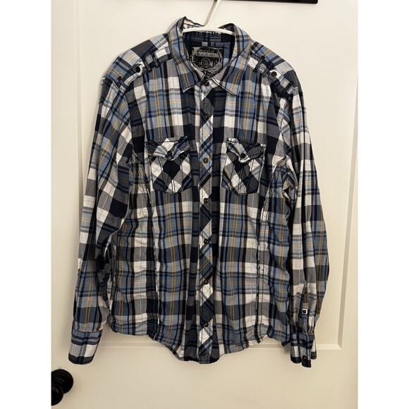 Buckle Black Label No 048 Blue Gray Plaid Long Sleeve Button Up Sz XL Cowboy - Picture 1 of 13